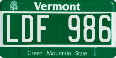 VT license plate LDF986