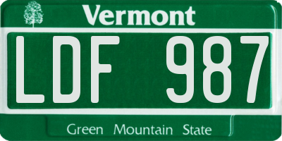 VT license plate LDF987