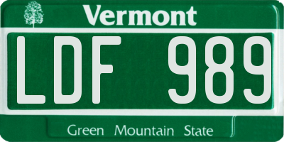 VT license plate LDF989