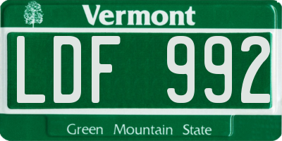 VT license plate LDF992