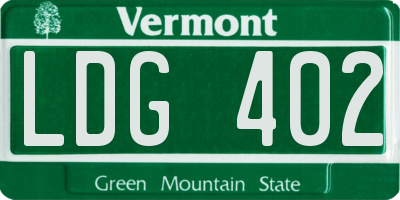VT license plate LDG402