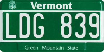 VT license plate LDG839