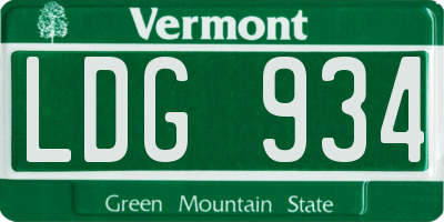 VT license plate LDG934