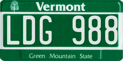 VT license plate LDG988