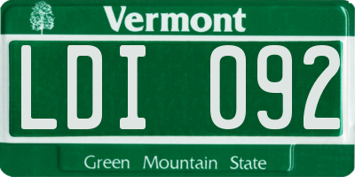 VT license plate LDI092