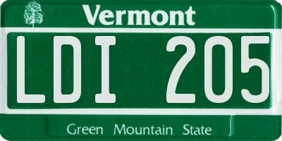 VT license plate LDI205