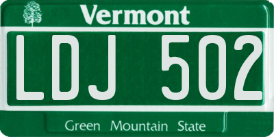 VT license plate LDJ502