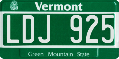 VT license plate LDJ925