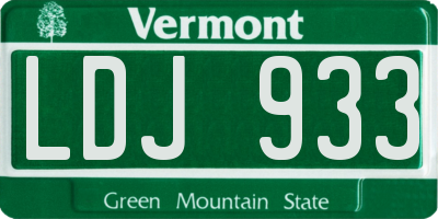 VT license plate LDJ933