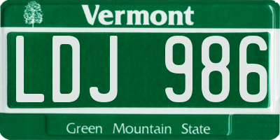 VT license plate LDJ986