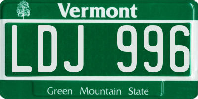 VT license plate LDJ996
