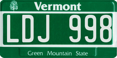 VT license plate LDJ998