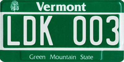 VT license plate LDK003
