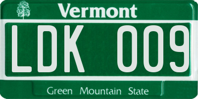 VT license plate LDK009