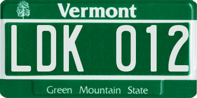 VT license plate LDK012