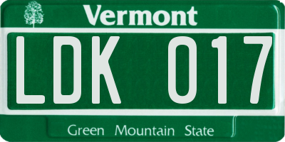 VT license plate LDK017