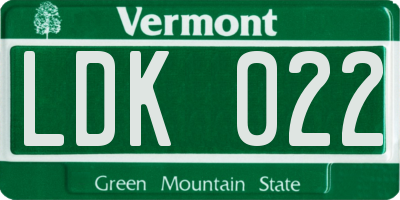 VT license plate LDK022