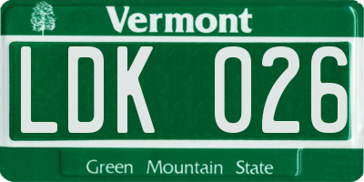 VT license plate LDK026
