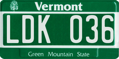 VT license plate LDK036