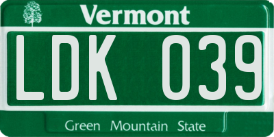 VT license plate LDK039