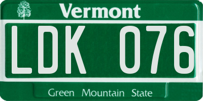 VT license plate LDK076