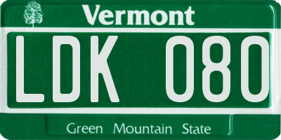 VT license plate LDK080