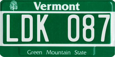 VT license plate LDK087