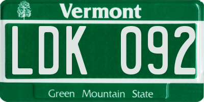 VT license plate LDK092