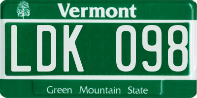 VT license plate LDK098