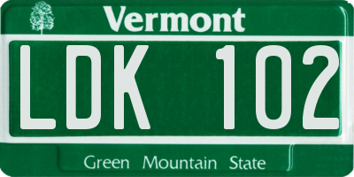 VT license plate LDK102