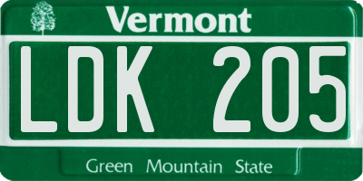 VT license plate LDK205
