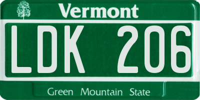 VT license plate LDK206