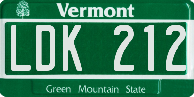 VT license plate LDK212
