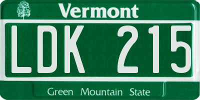 VT license plate LDK215