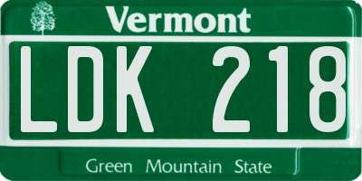 VT license plate LDK218