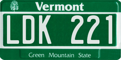 VT license plate LDK221
