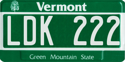 VT license plate LDK222