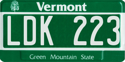 VT license plate LDK223