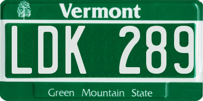 VT license plate LDK289