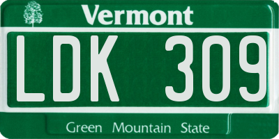 VT license plate LDK309