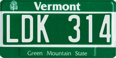 VT license plate LDK314