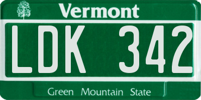 VT license plate LDK342
