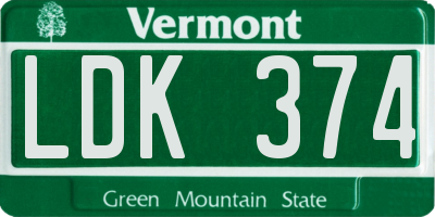 VT license plate LDK374