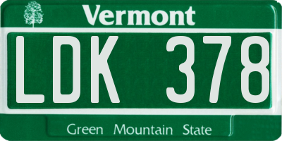 VT license plate LDK378