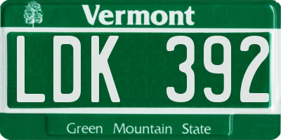 VT license plate LDK392