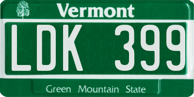 VT license plate LDK399