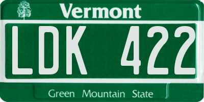 VT license plate LDK422