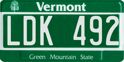 VT license plate LDK492