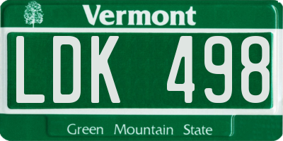 VT license plate LDK498