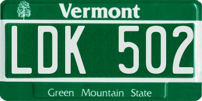 VT license plate LDK502